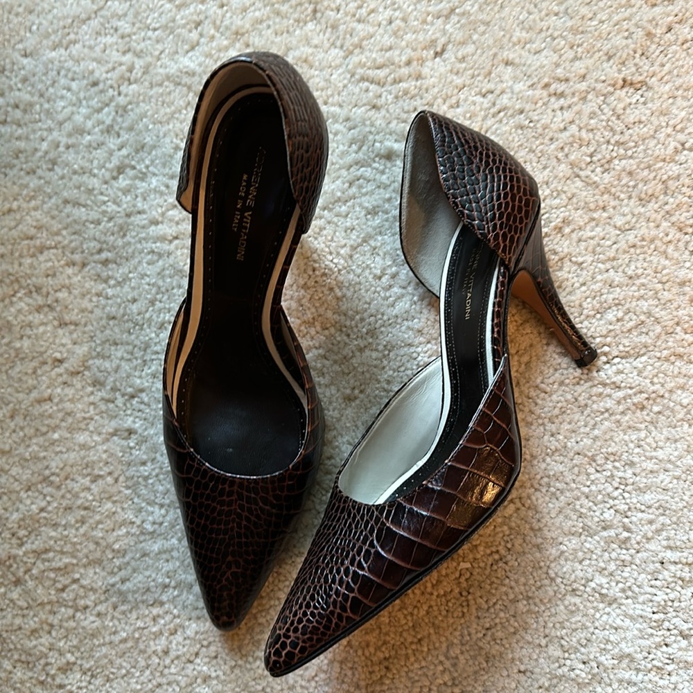 Adrienne Vittadini Crocodile Embosses Leather Pointed Pumps - Size 8.5 - EUC